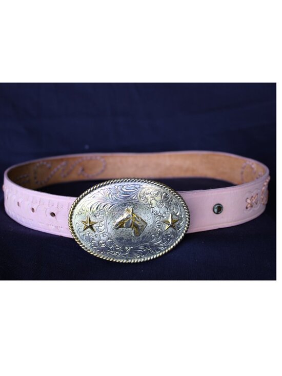 Nocona Pink Leather Belt with Gold Western Buckle